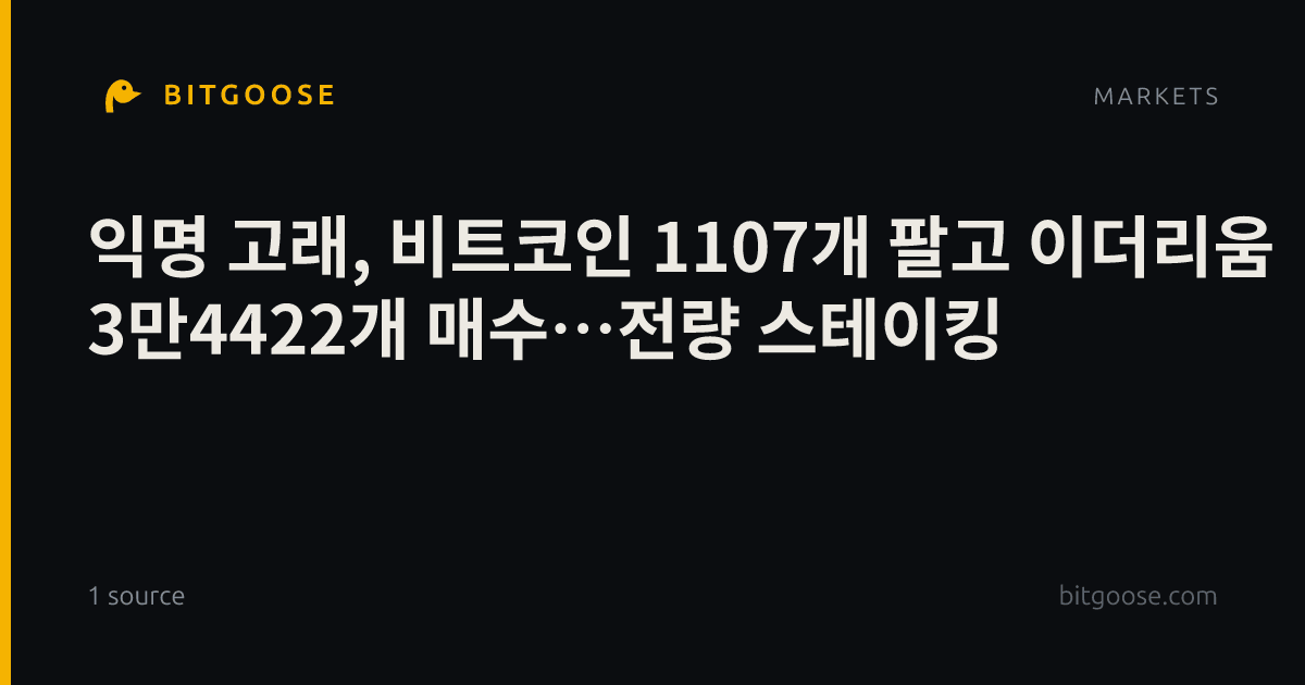익명 고래, 비트코인 1107개 팔고 이더리움 3만4422개 매수…전량 스테이킹