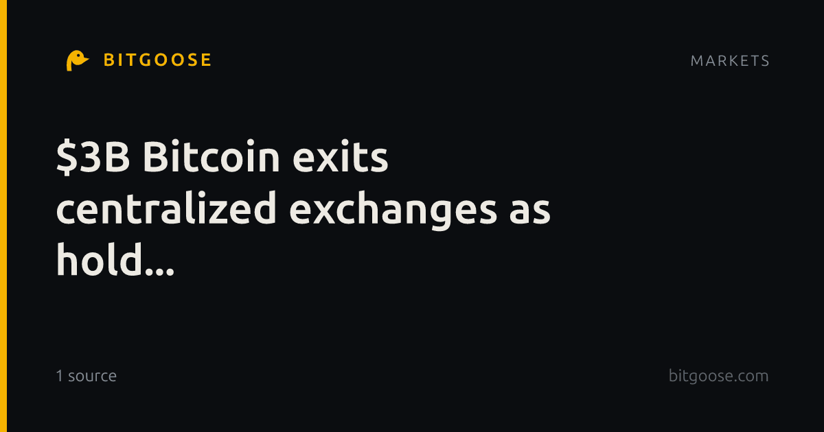 $3B Bitcoin exits centralized exchanges as hold...