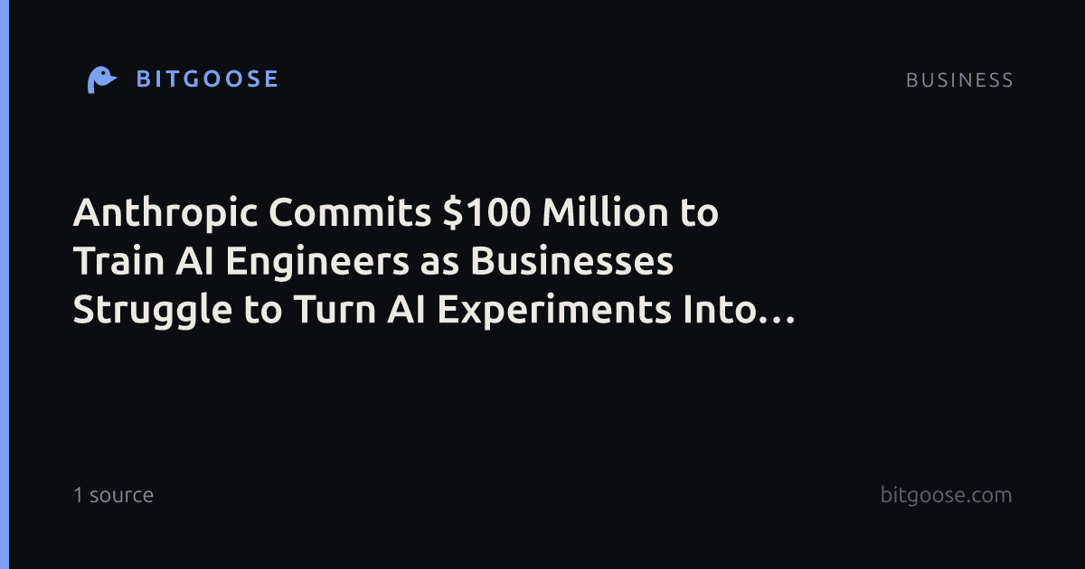 Anthropic Commits $100 Million to Train AI Engineers as Businesses Struggle to Turn AI Experiments Into Results