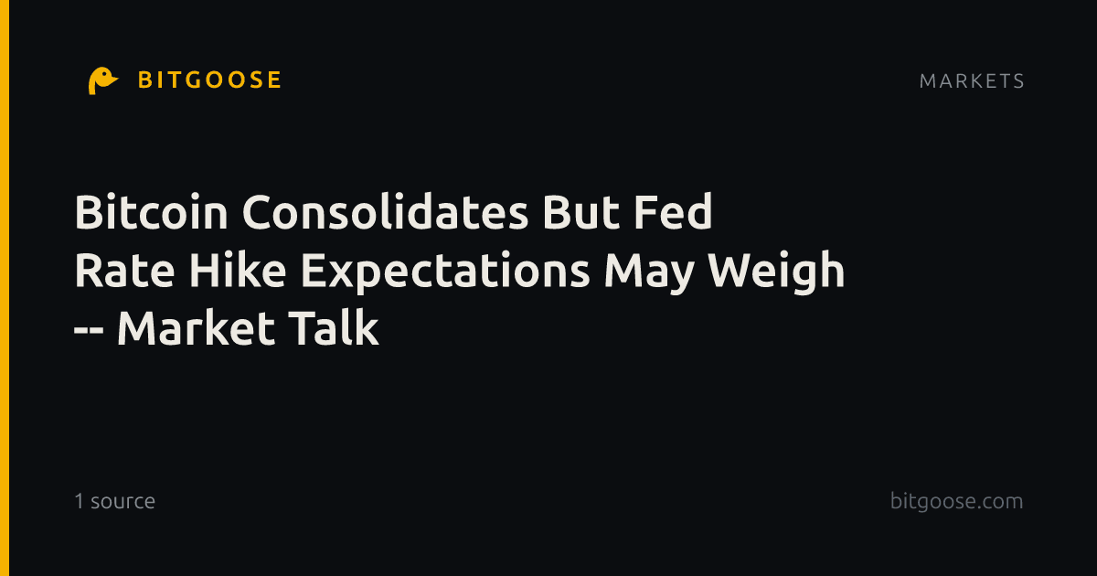 Bitcoin Consolidates But Fed Rate Hike Expectations May Weigh -- Market Talk