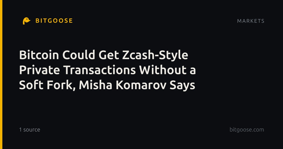 Bitcoin Could Get Zcash-Style Private Transactions Without a Soft Fork, Misha Komarov Says
