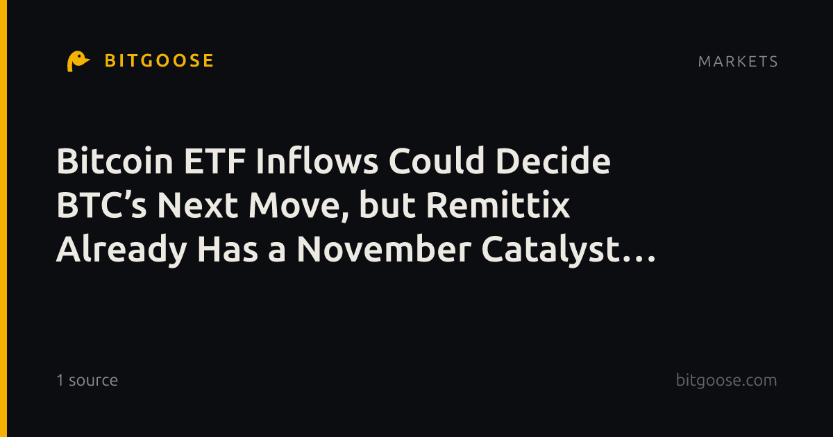 Bitcoin ETF Inflows Could Decide BTC’s Next Move, but Remittix Already Has a November Catalyst Locked In