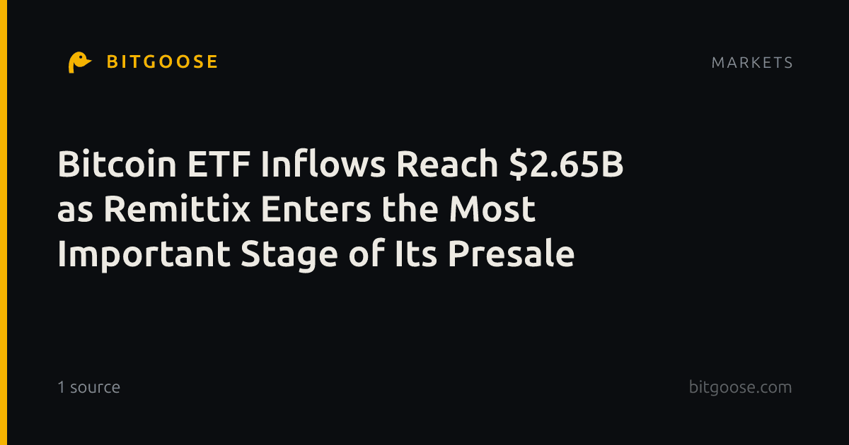 Bitcoin ETF Inflows Reach $2.65B as Remittix Enters the Most Important Stage of Its Presale