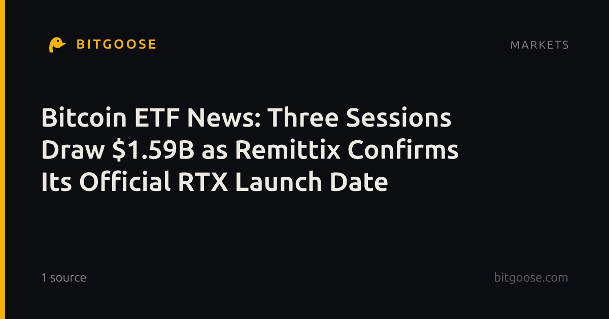 Bitcoin ETF News: Three Sessions Draw $1.59B as Remittix Confirms Its Official RTX Launch Date