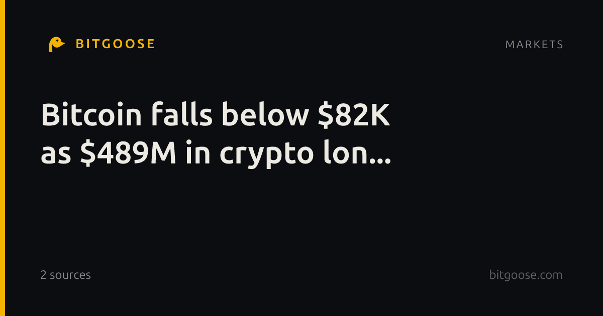 Bitcoin falls below $82K as $489M in crypto lon...