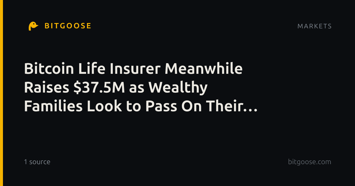 Bitcoin Life Insurer Meanwhile Raises $37.5M as Wealthy Families Look to Pass On Their BTC