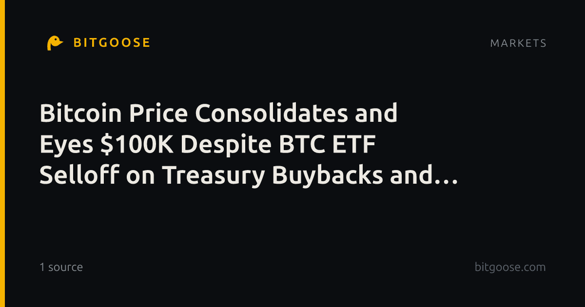 Bitcoin Price Consolidates and Eyes $100K Despite BTC ETF Selloff on Treasury Buybacks and Crypto Catalysts