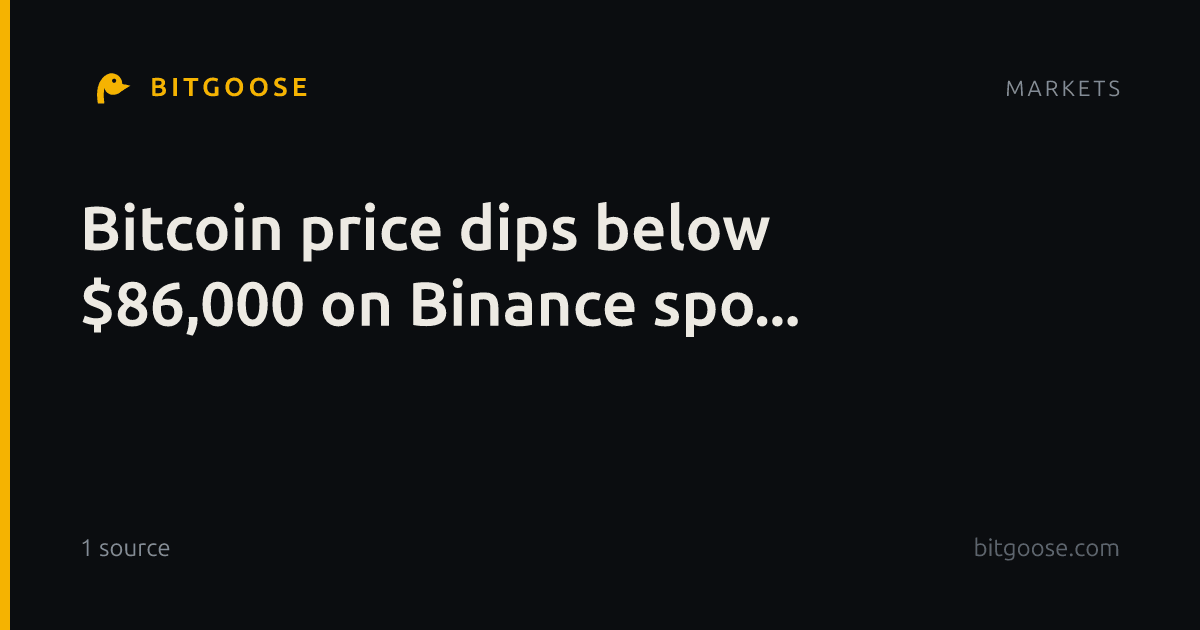 Bitcoin price dips below $86,000 on Binance spo...