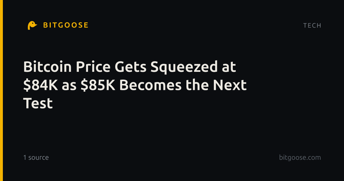 Bitcoin Price Gets Squeezed at $84K as $85K Becomes the Next Test
