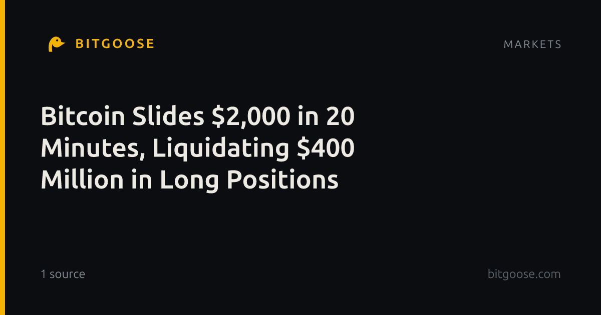 Bitcoin Slides $2,000 in 20 Minutes, Liquidating $400 Million in Long Positions