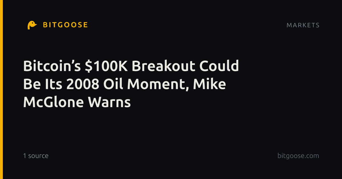 Bitcoin’s $100K Breakout Could Be Its 2008 Oil Moment, Mike McGlone Warns
