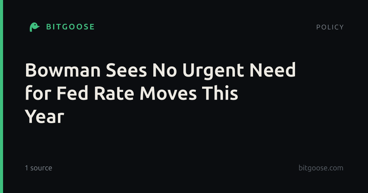 Bowman Sees No Urgent Need for Fed Rate Moves This Year