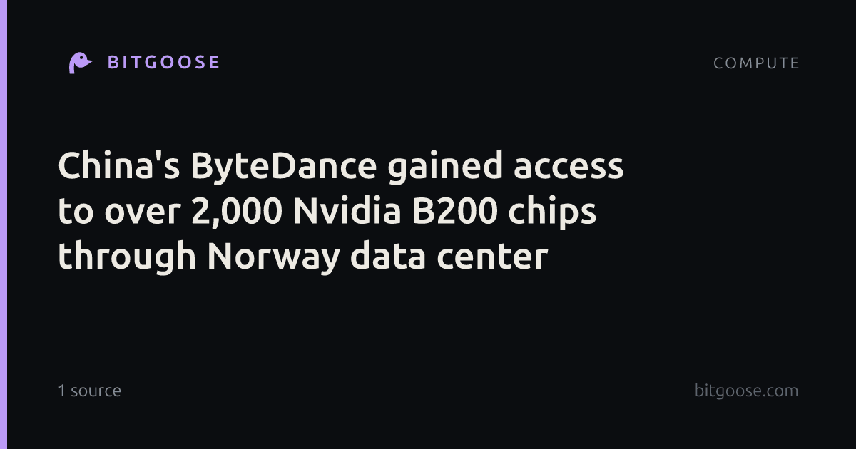 China's ByteDance gained access to over 2,000 Nvidia B200 chips through Norway data center