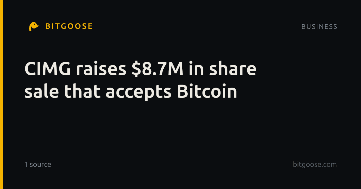 CIMG raises $8.7M in share sale that accepts Bitcoin