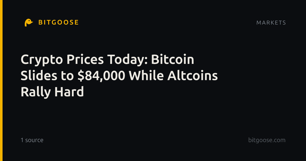 Crypto Prices Today: Bitcoin Slides to $84,000 While Altcoins Rally Hard