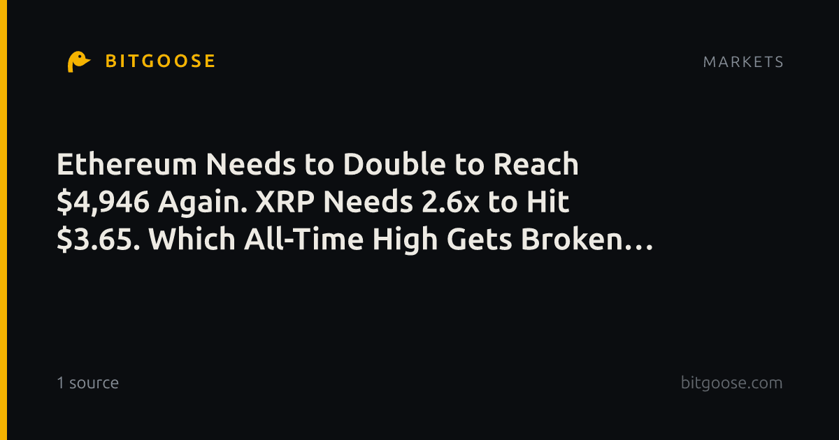 Ethereum Needs to Double to Reach $4,946 Again. XRP Needs 2.6x to Hit $3.65. Which All-Time High Gets Broken First? - 24/7 Wall St.