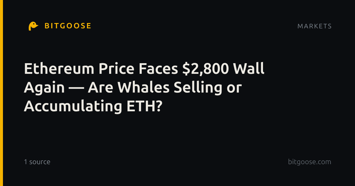 Ethereum Price Faces $2,800 Wall Again — Are Whales Selling or Accumulating ETH?