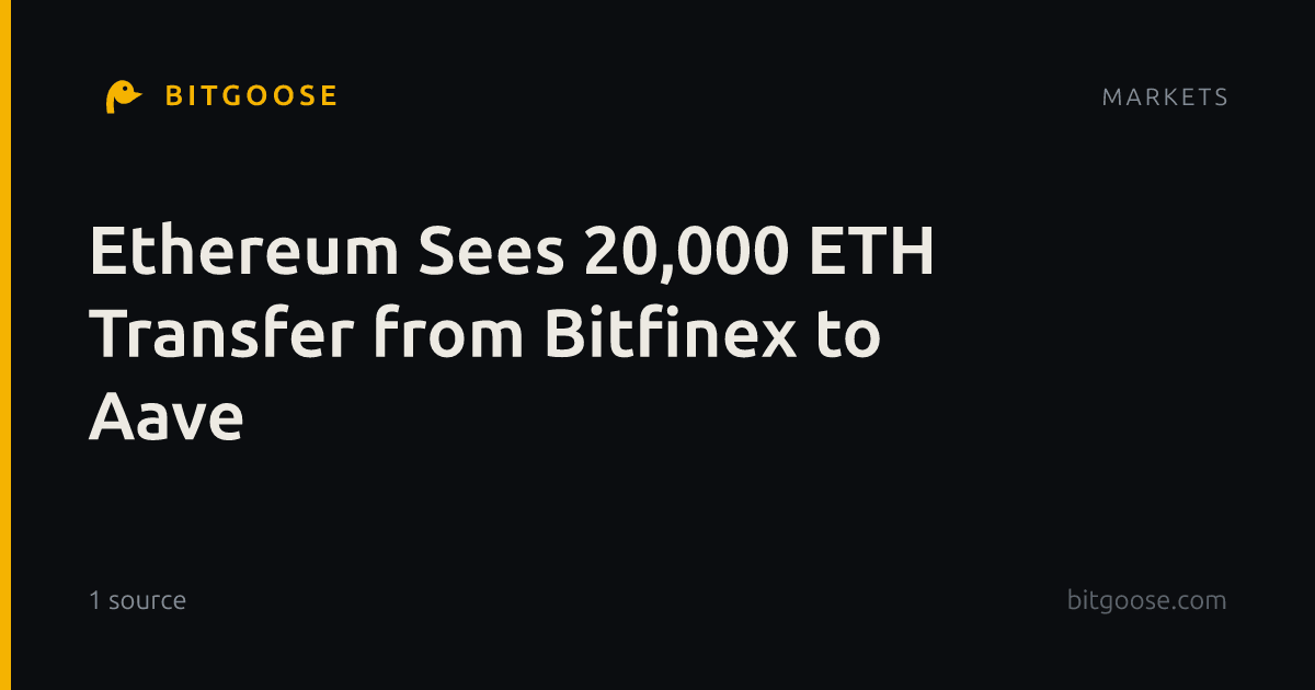 Ethereum Sees 20,000 ETH Transfer from Bitfinex to Aave