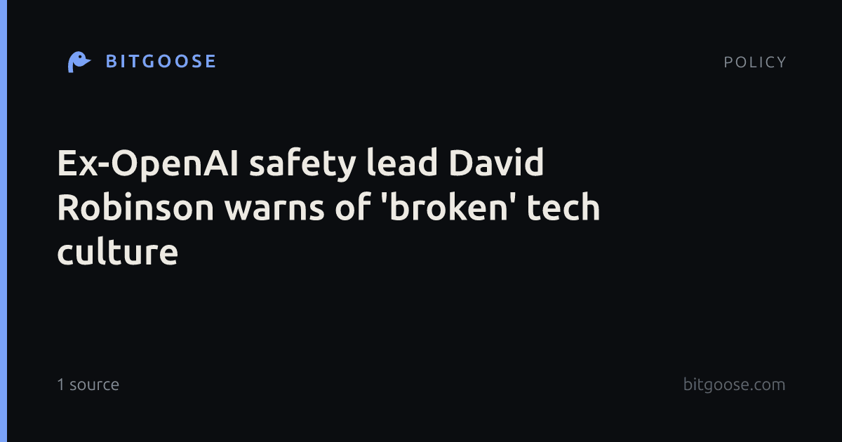 Ex-OpenAI safety lead David Robinson warns of 'broken' tech culture