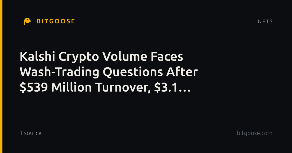 Kalshi Crypto Volume Faces Wash-Trading Questions After $539 Million Turnover, $3.1 Million Open Interest