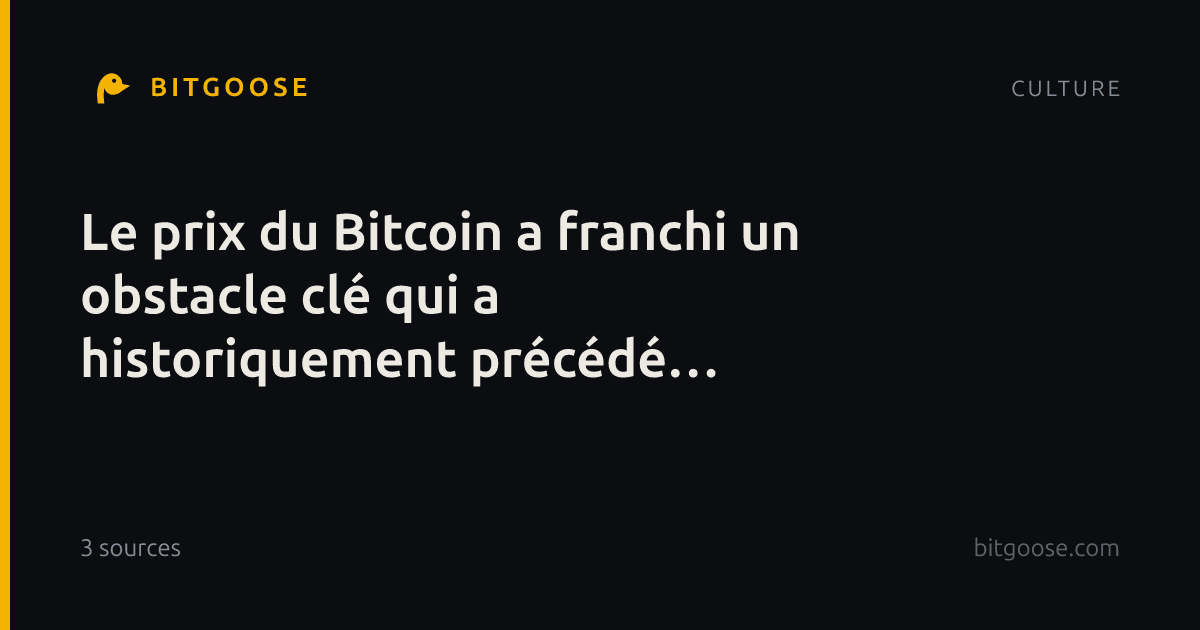 Le prix du Bitcoin a franchi un obstacle clé qui a historiquement précédé d’importantes phases haussières