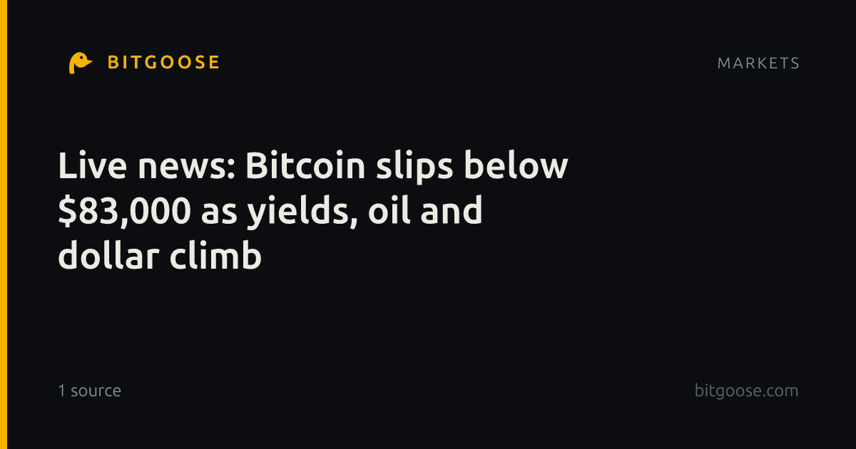 Live news: Bitcoin slips below $83,000 as yields, oil and dollar climb