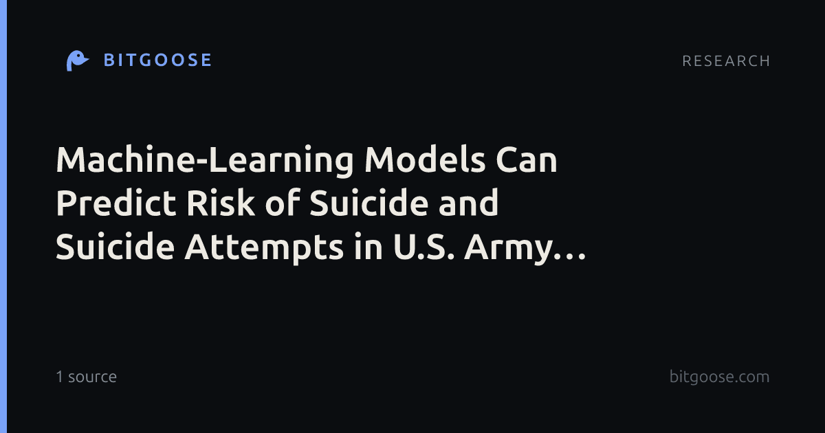 Machine-Learning Models Can Predict Risk of Suicide and Suicide Attempts in U.S. Army Soldiers, Study Finds