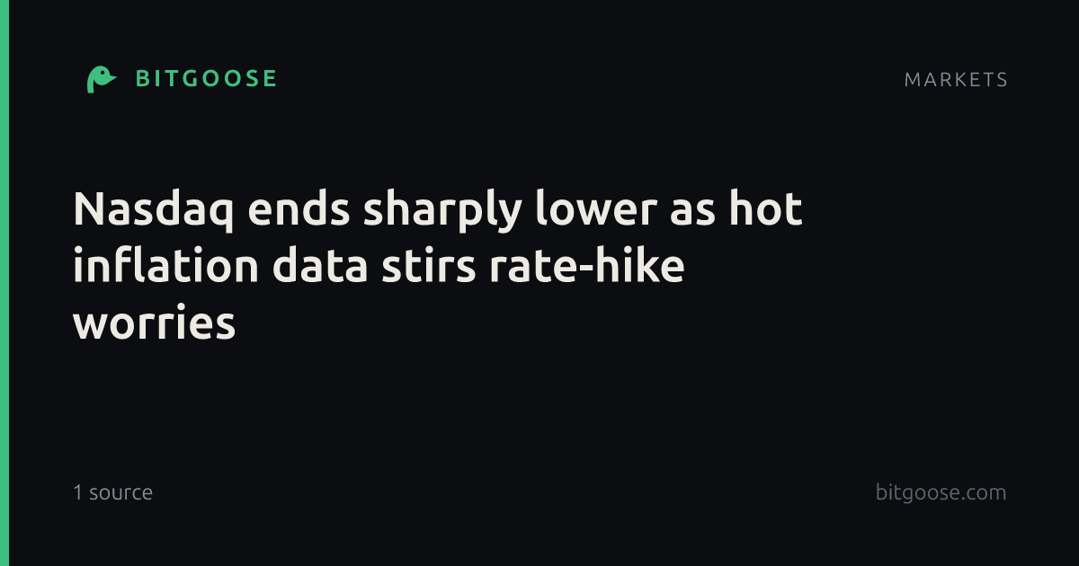 Nasdaq ends sharply lower as hot inflation data stirs rate-hike worries