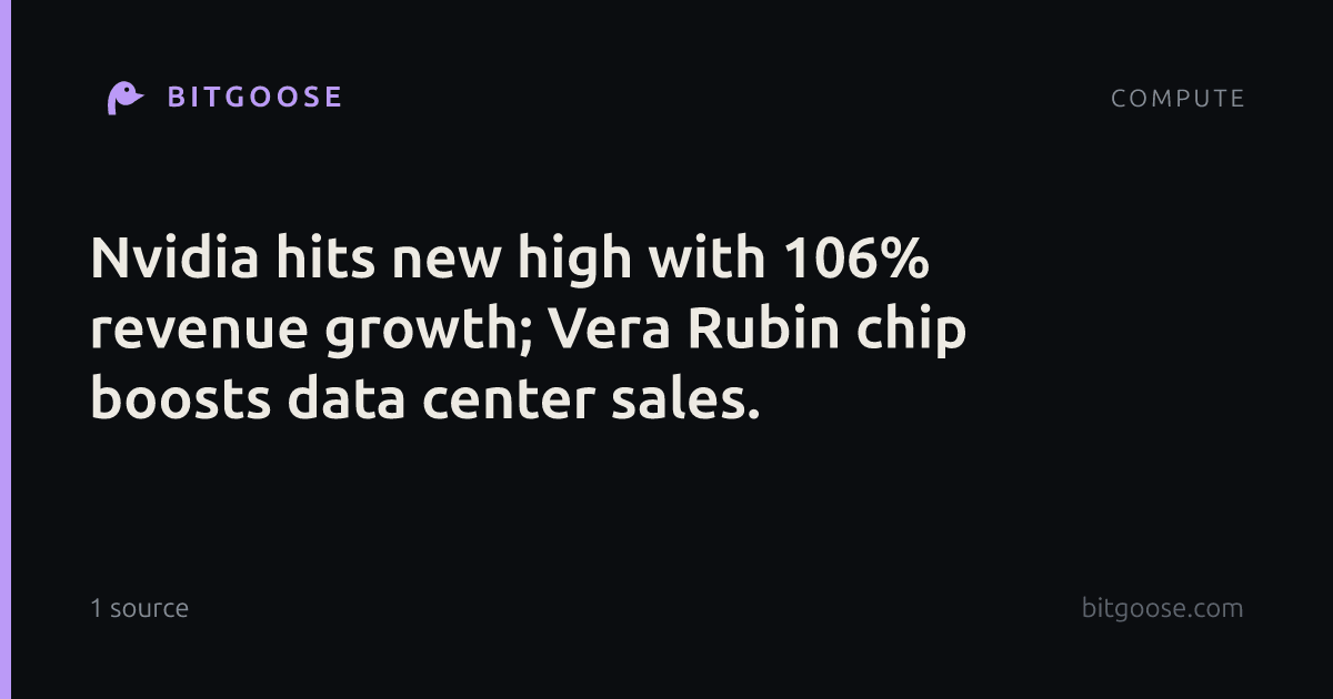 Nvidia hits new high with 106% revenue growth; Vera Rubin chip boosts data center sales.