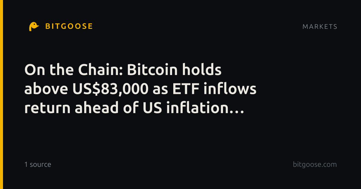 On the Chain: Bitcoin holds above US$83,000 as ETF inflows return ahead of US inflation data