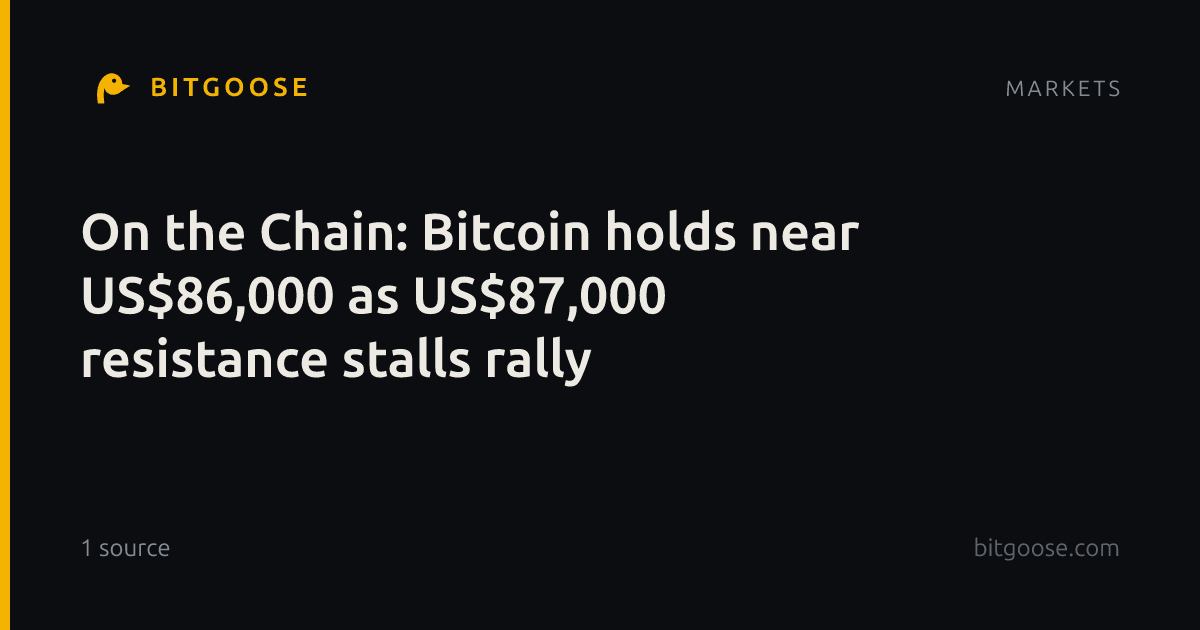 On the Chain: Bitcoin holds near US$86,000 as US$87,000 resistance stalls rally