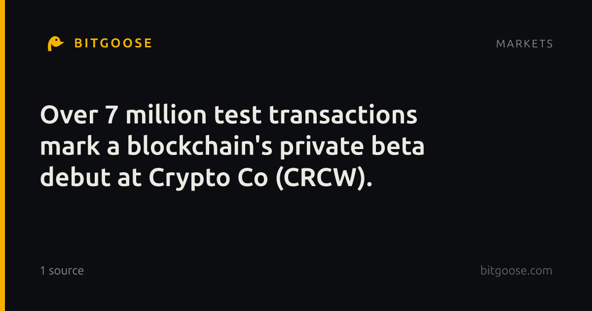 Over 7 million test transactions mark a blockchain's private beta debut at Crypto Co (CRCW).