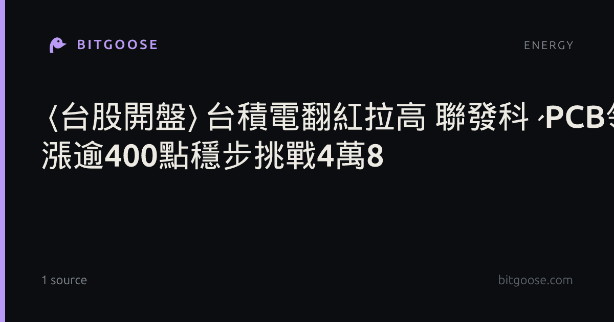 〈台股開盤〉台積電翻紅拉高 聯發科、PCB領軍上攻 漲逾400點穩步挑戰4萬8