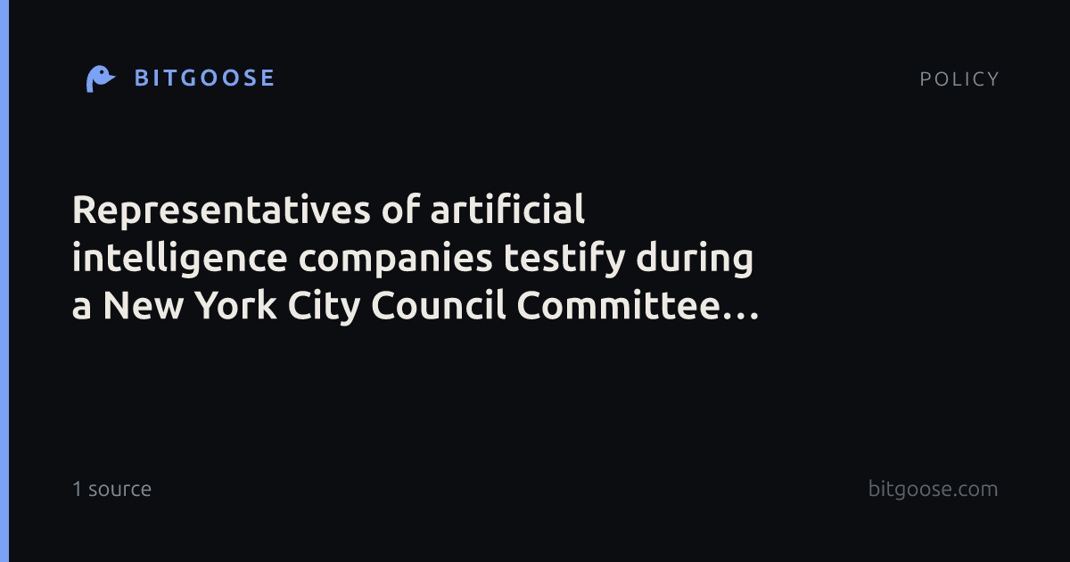 Representatives of artificial intelligence companies testify during a New York City Council Committee hearing in New York