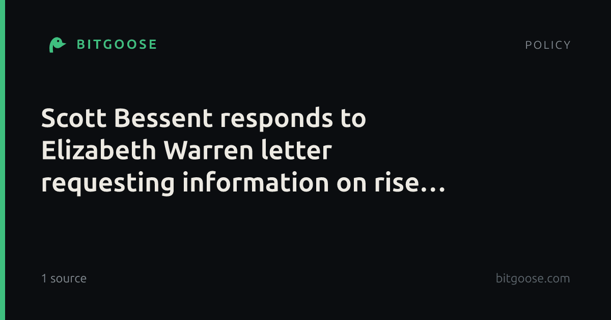 Scott Bessent responds to Elizabeth Warren letter requesting information on rise in the 10-year treasury yield