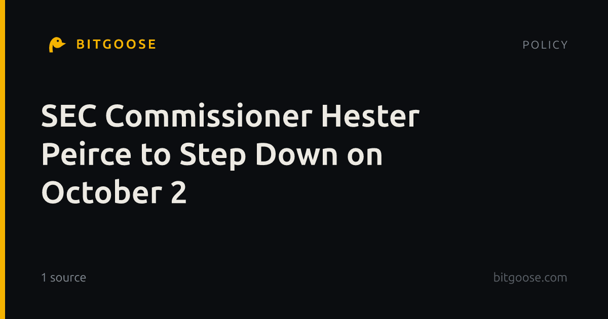 SEC Commissioner Hester Peirce to Step Down on October 2