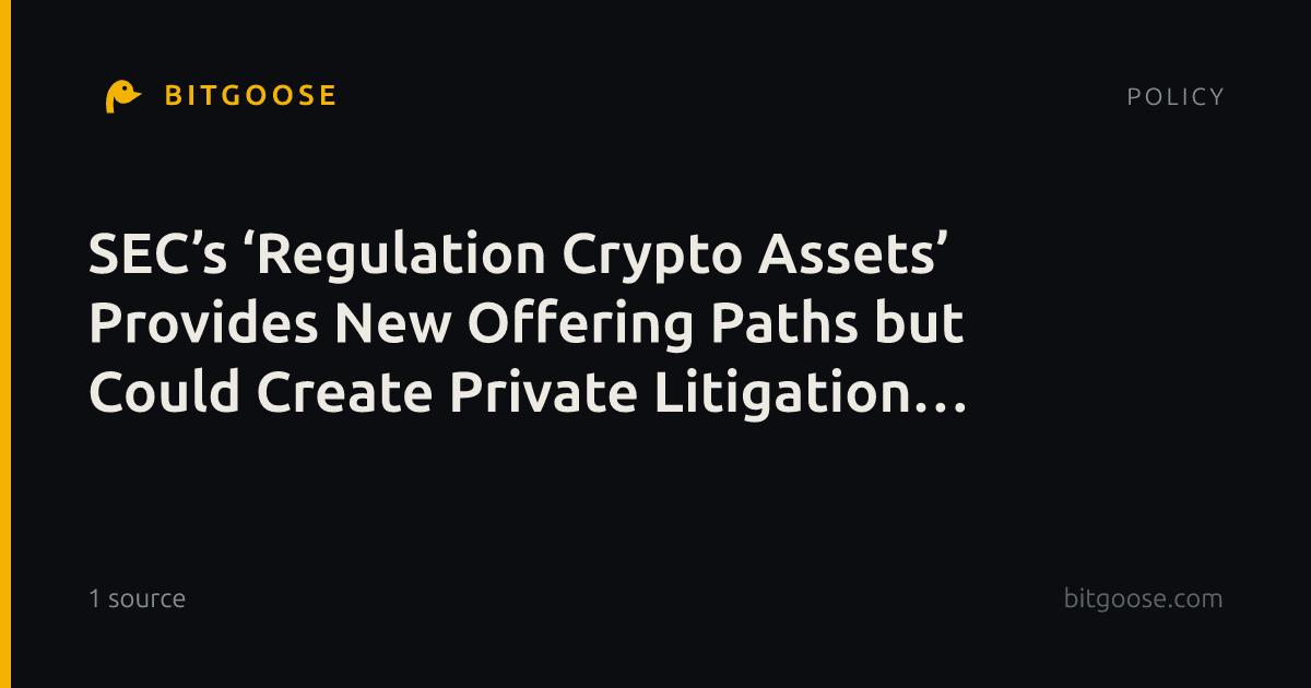 SEC’s ‘Regulation Crypto Assets’ Provides New Offering Paths but Could Create Private Litigation Risks