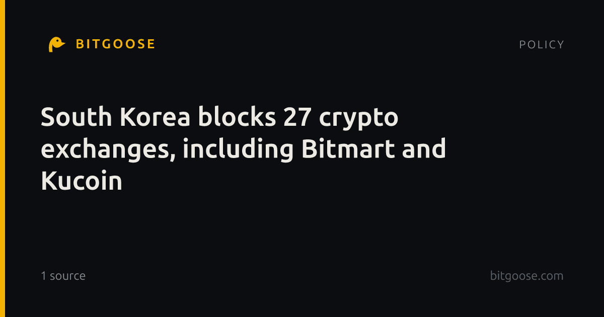 South Korea blocks 27 crypto exchanges, including Bitmart and Kucoin