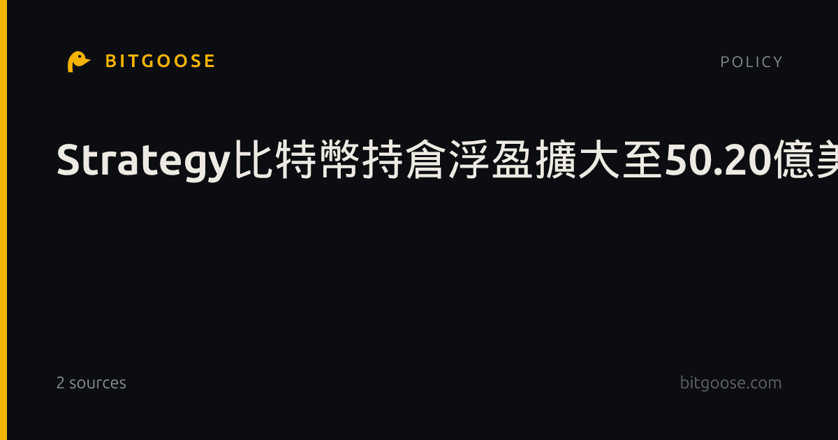 Strategy比特幣持倉浮盈擴大至50.20億美元