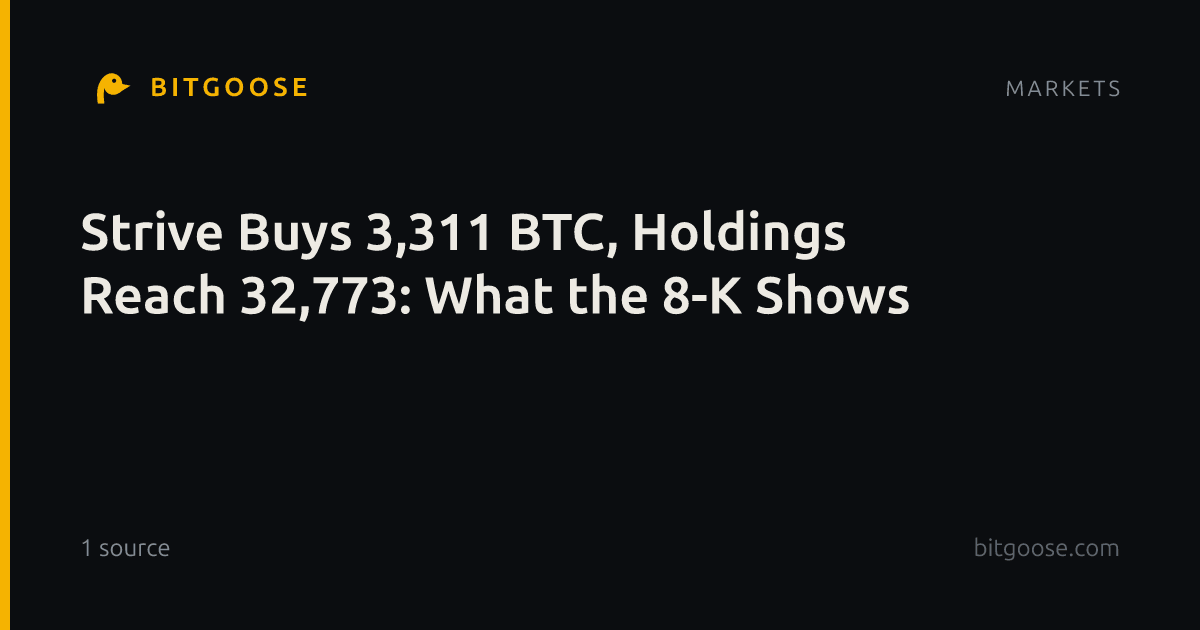 Strive Buys 3,311 BTC, Holdings Reach 32,773: What the 8-K Shows