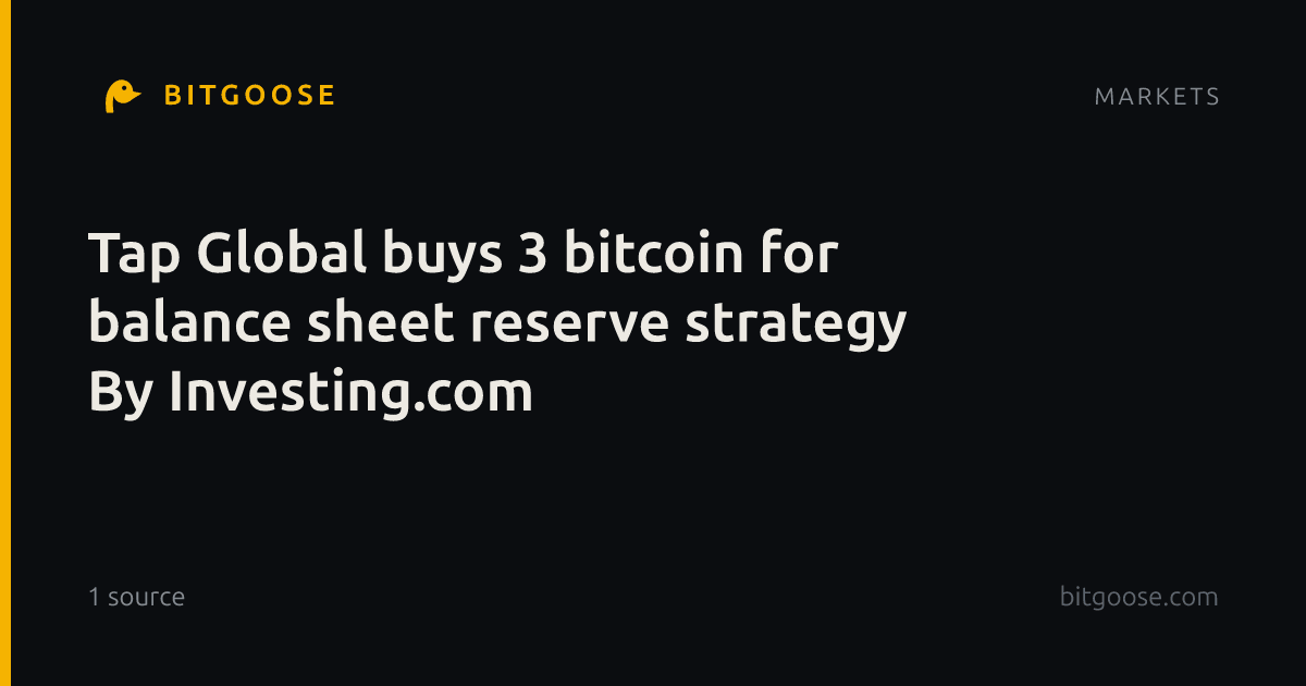 Tap Global buys 3 bitcoin for balance sheet reserve strategy By Investing.com