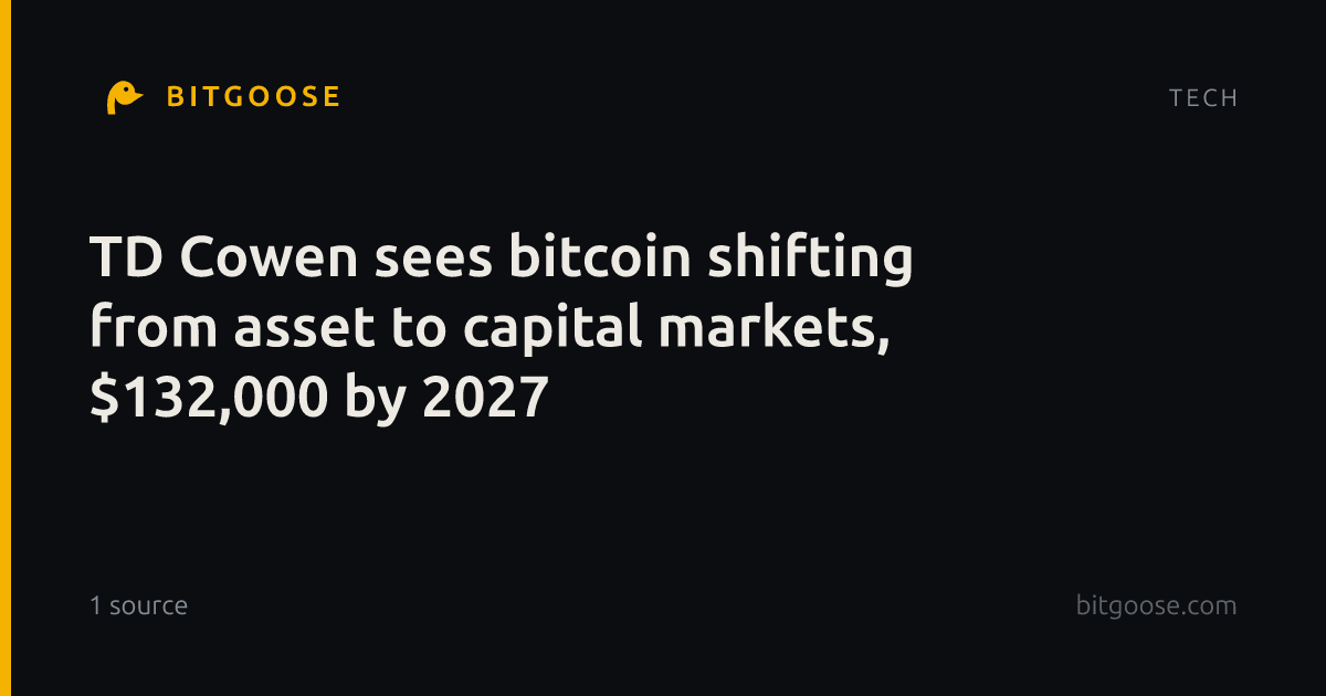 TD Cowen sees bitcoin shifting from asset to capital markets, $132,000 by 2027