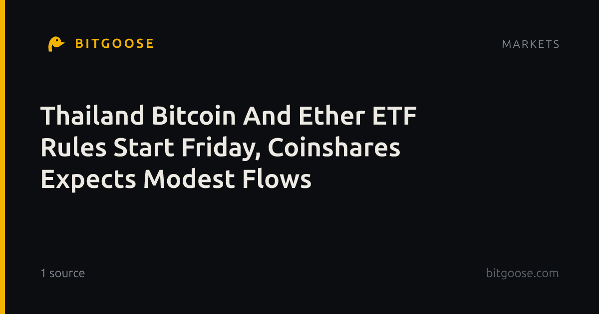Thailand Bitcoin And Ether ETF Rules Start Friday, Coinshares Expects Modest Flows
