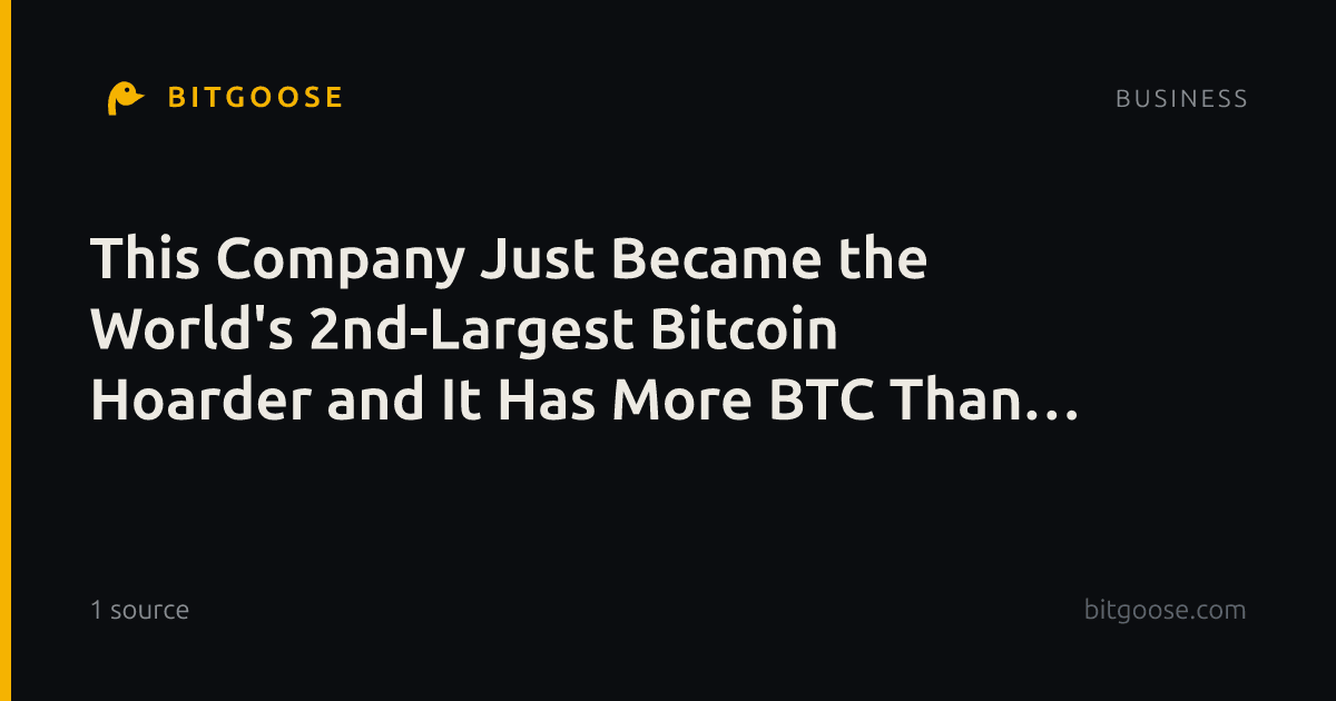 This Company Just Became the World's 2nd-Largest Bitcoin Hoarder and It Has More BTC Than Tesla, SpaceX a