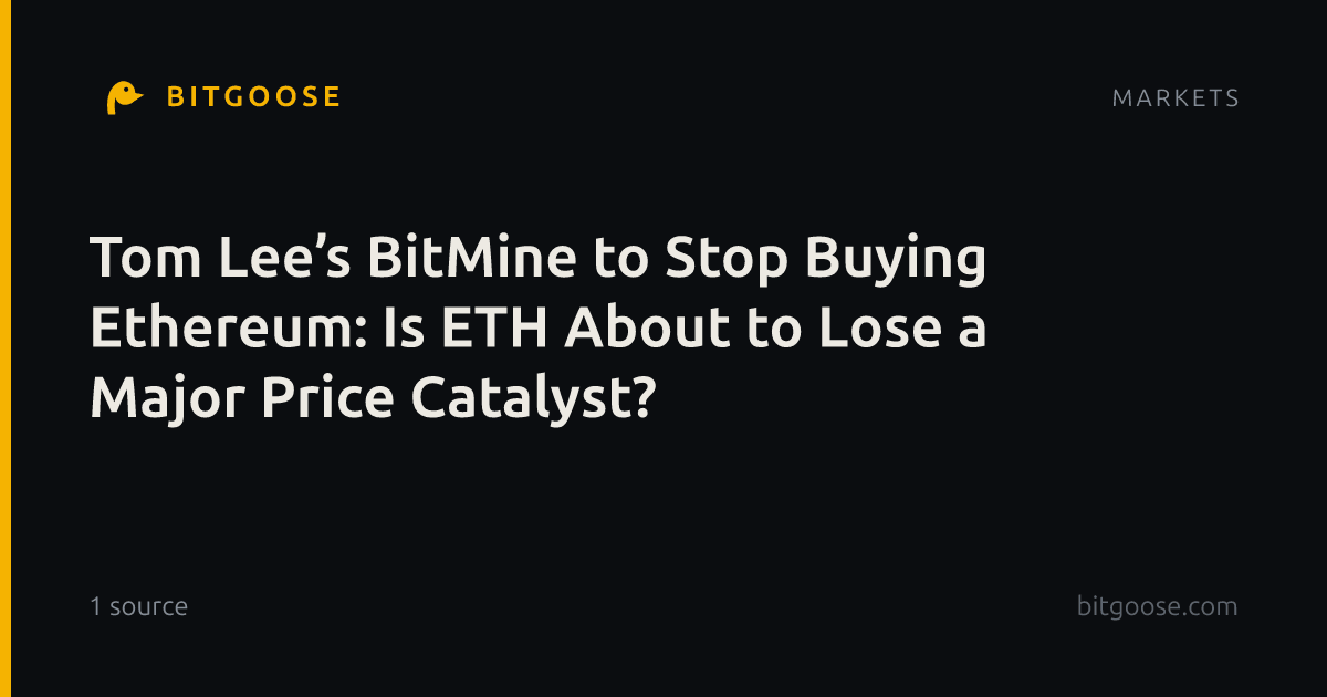 Tom Lee’s BitMine to Stop Buying Ethereum: Is ETH About to Lose a Major Price Catalyst?