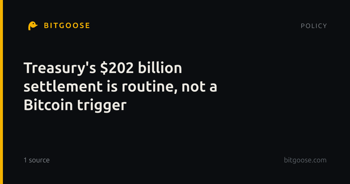 Treasury's $202 billion settlement is routine, not a Bitcoin trigger