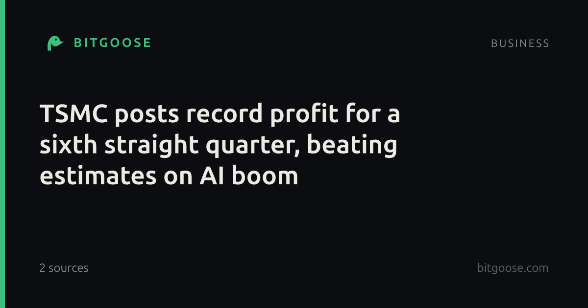 TSMC posts record profit for a sixth straight quarter, beating estimates on AI boom
