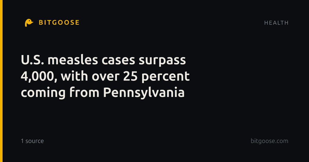 U.S. measles cases surpass 4,000, with over 25 percent coming from Pennsylvania