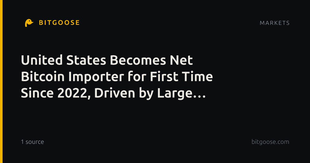 United States Becomes Net Bitcoin Importer for First Time Since 2022, Driven by Large Transfers