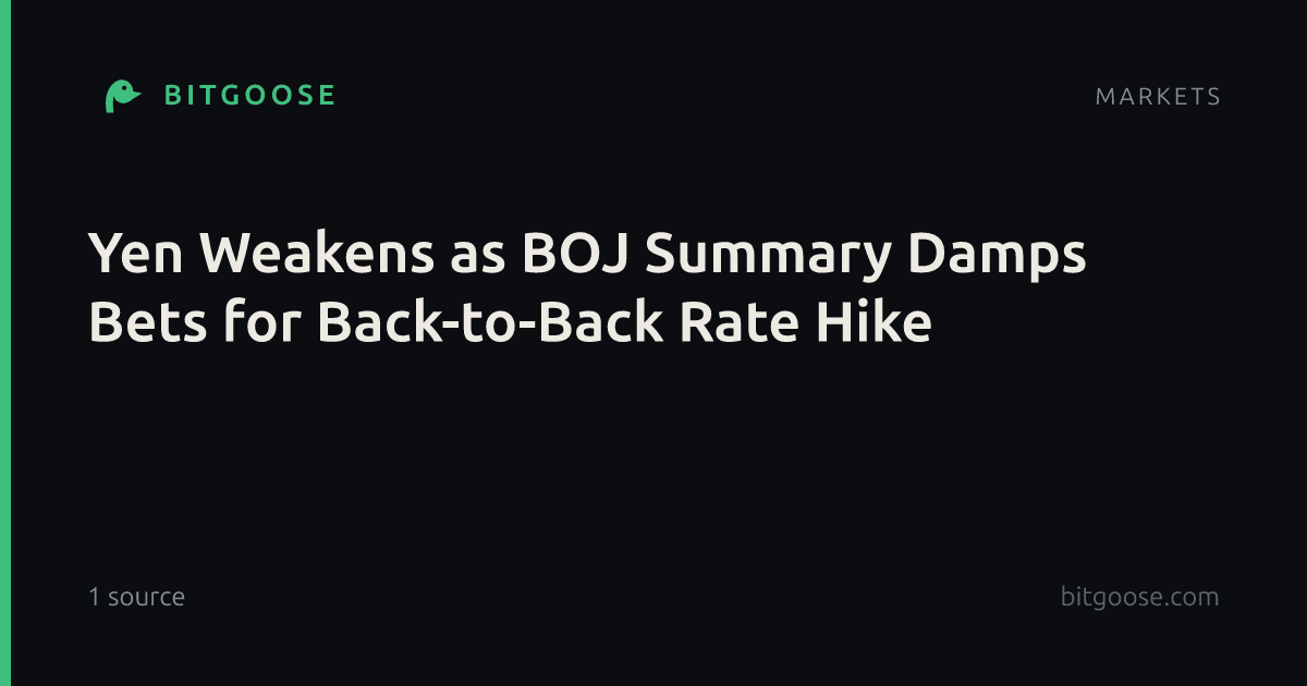 Yen Weakens as BOJ Summary Damps Bets for Back-to-Back Rate Hike